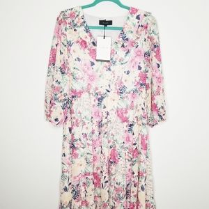 En Saison floral print tiered midi dress pink S